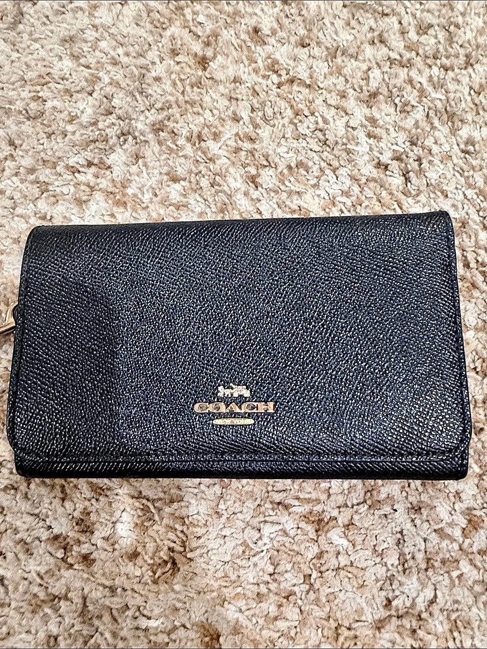 Coach Phone Wallet in Crossgrain Leather Black Wristlet
